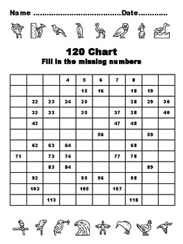 Preview of 120 Chart Activities, 100, Birds Common Core Grade 1 Math Activities Sub Plan