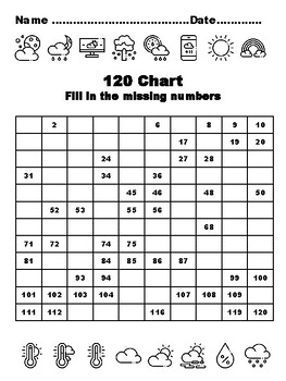 Preview of 120 Chart Activities, 100, Weather Common Core Grade 1 Math Activities, 100 F