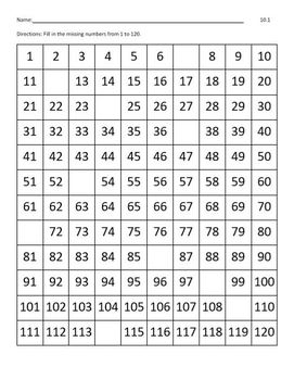 120 Chart - Bundle Collection of Missing Numbers by Mr Superman School ...