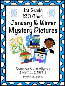 Preview of 1st Grade 120 Chart January & Winter Mystery Pictures 6-Pack