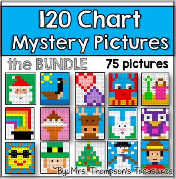 Preview of 120 Chart Mystery Pictures Bundle Math Number Sense