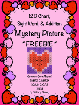 Preview of Valentine's 120 Chart, Sight Word, & Addition Mystery Picture *FREEBIE*