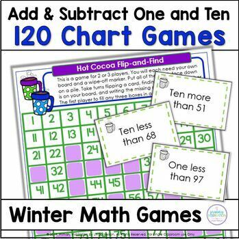 Preview of 120 Chart Missing Numbers - Winter Place Value Math Games - Ten More Ten Less 