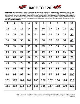 120 Days Printable Game - Race to 120 First Grade Math TEKS 1.1B