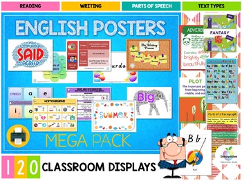 Preview of 120 English & Literacy Classroom Posters | Charts | Reading & Writing Skills