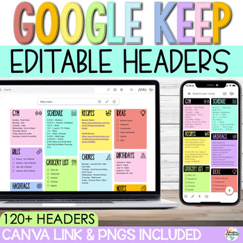 Preview of 120+ Google Keep Headers with Icons | Editable Canva Template + PNGs