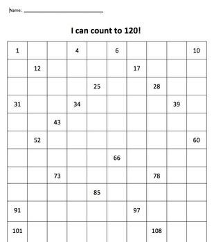 Fill In Number Chart
