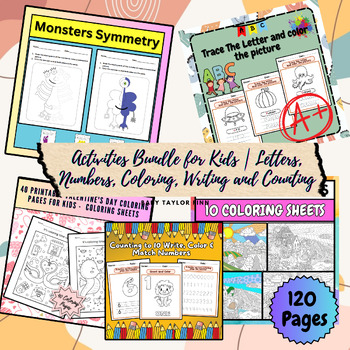 Preview of 120 pages Activities Bundle for kids | Numbers, Coloring, Writing & Counting