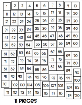 120s Chart Puzzles - 12 Puzzles, 11-24 Pieces Differentiated