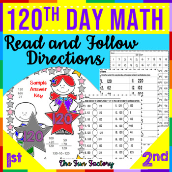 Preview of 120th Day of School Read and Color Follow Directions - 120th Day Math Activities