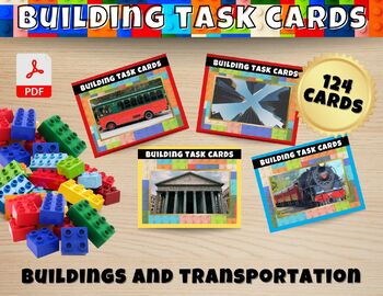 Preview of 124 Building Task Cards / Buildings and Transportation Theme / Printable PDF