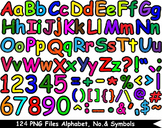 124 PNG Files Colorful Alphabet, Numbers & Symbols - Clipa