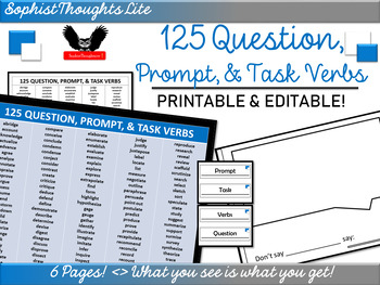 Preview of 125 Question, Prompt, & Task Verbs