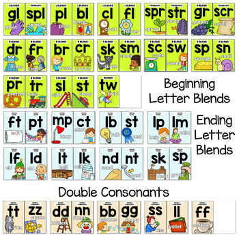 126 Phonics Posters or Cards - Long & Short Vowels, Blends, Double ...