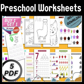 Preview of 126 Preschool Worksheets-Printables,Activities,Alphabet,shapes,numbers,...