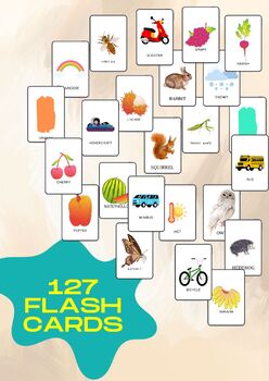 Preview of 127 Assorted flash cards. Fruits & Veg, Wild animals, insects and more.