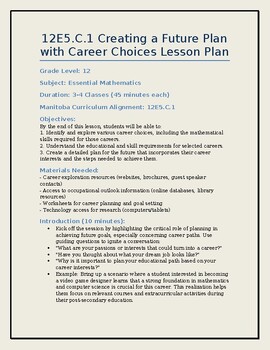 Preview of 12E5.C.1 Future Career Choices Lesson Plan and Rubric