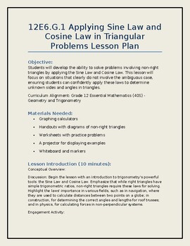 Preview of 12E6.G.1 Applying Sine Law and Cosine Law in Triangular Problems Lesson Plan