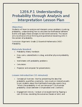Preview of 12E6.P.1 Understanding Probability through Analysis and Interpretation Lesson
