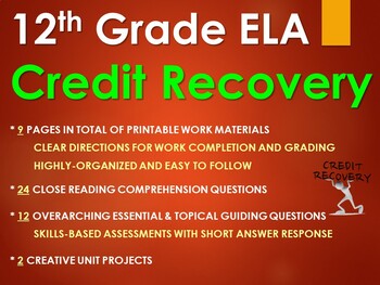 Preview of 12th Grade ELA Credit Recovery Program Materials for Students At Risk of Failing