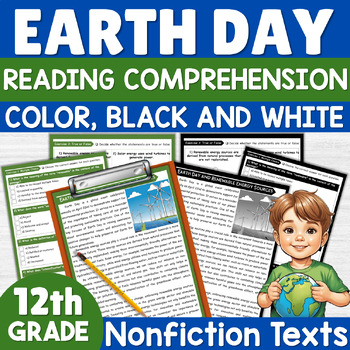 Preview of 12th Grade Earth Day Reading Comprehension Passage & Questions April Activities