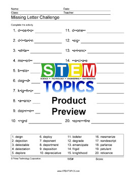 12th Grade Vocabulary Worksheets By STEMtopics