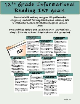 Preview of 12th-grade IEP Informational Reading and Comprehension goals