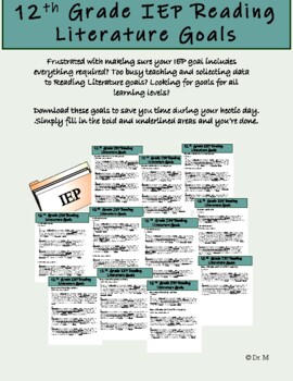 Preview of 12th-grade IEP Reading Literature goals