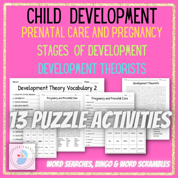 Preview of 13 CHILD DEVELOPMENT Puzzles and Activities, Family and Consumer Science