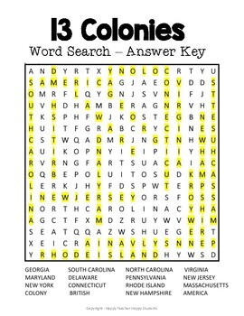 13 Colonies Word Search Activity By Happy Teacher Happy Students