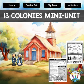 Preview of 13 Colonies Activities Mini-Unit Worksheets & Flip Book for Colonial Times