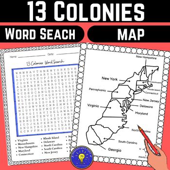 Preview of 13 Colonies Activities | Word Search - Map