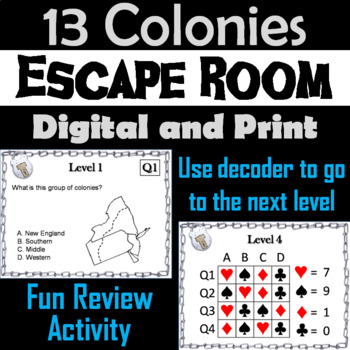 Preview of 13 Colonies Activity Escape Room Social Studies: Colonial America