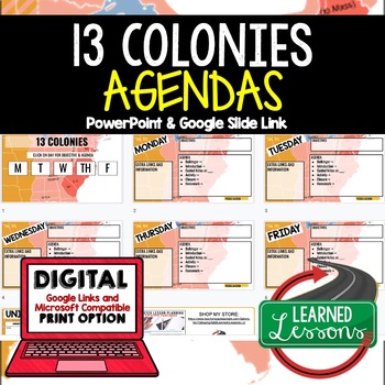 Preview of 13 Colonies Agenda PowerPoint & Google Slides, American History Agenda