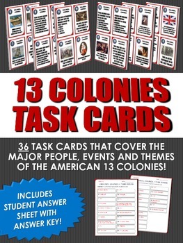 Preview of 13 Colonies (American Colonies) - 36 Task Cards for the 13 Colonies