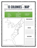13 Colonies (American Colonies) - Map Assignment with Key