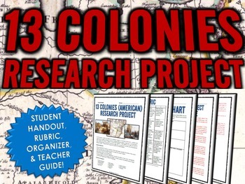 Preview of 13 Colonies (American Colonies) - Research Project with Rubric and Teacher Guide