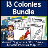 13 Colonies Bundle: Graphic Organizer, Writing, Map Test &
