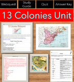 13 Colonies Bundle! Webquest, Study Guide, Quiz, Answer Ke