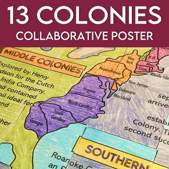 Preview of 13 Colonies Map Collaborative Poster with Extension Activity