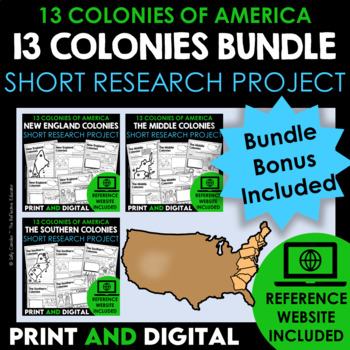 Preview of 13 Colonies | Colonial America | Social Studies Research Project BUNDLE