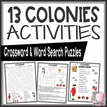Preview of 13 Thirteen Colonies Activities Crossword Puzzle and Word Search