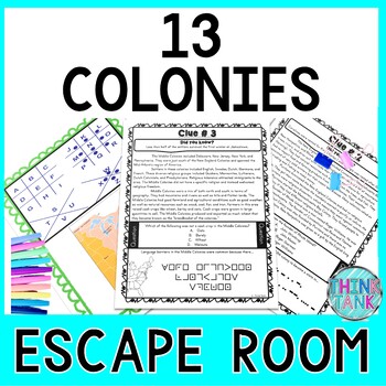 Preview of 13 Colonies ESCAPE ROOM: Reading Comprehension - Print & Go!
