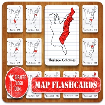 Preview of 13 Colonies Geography Flashcards with both Printable & Digital Maps