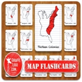 13 Colonies Geography Flashcards with both Printable & Dig