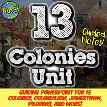 Preview of 13 Colonies PowerPoint Notes Activity for Colonial America PLUS Teacher Guide