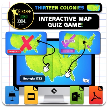 Preview of 13 Colonies Interactive World Geography Game & Map Quiz