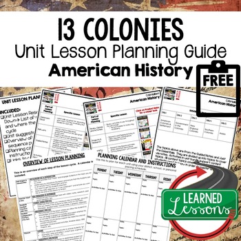 Preview of 13 Colonies Lesson Plan Guide American History Lesson Plans Back To School