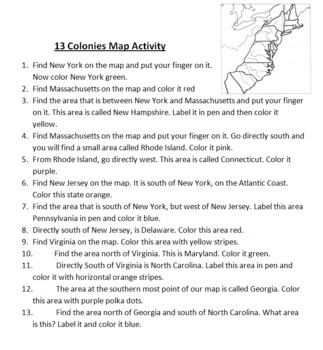 Preview of 13 Colonies Map Activity