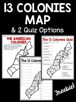 Preview of 13 Colonies Map & Map Quiz Two Versions FREE Colonial America